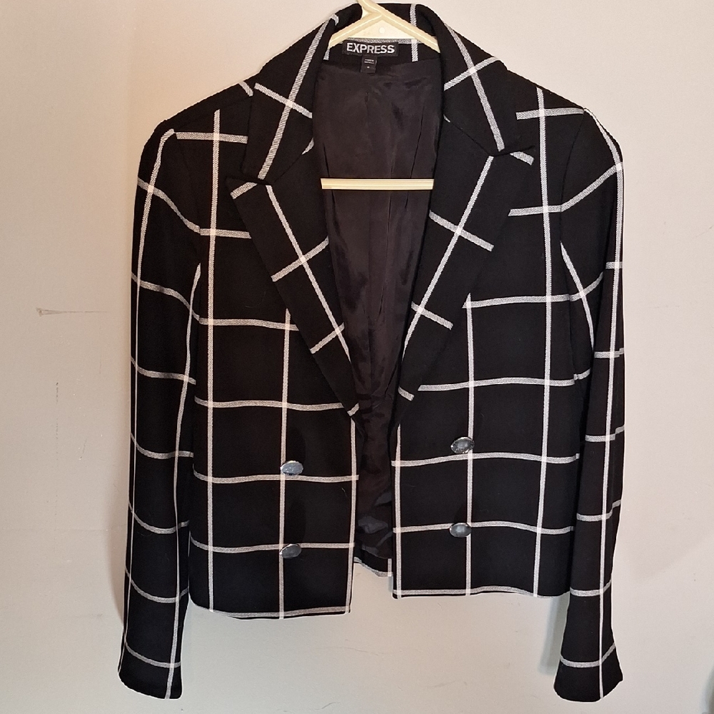 Express Women's Black and White Plaid Jacket